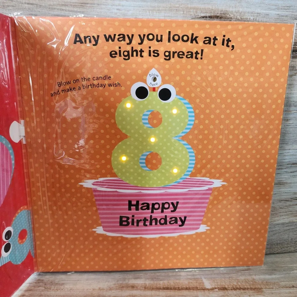 American Greetings Inventions 8th Birthday Card Light Up Blow Out Candle Monster